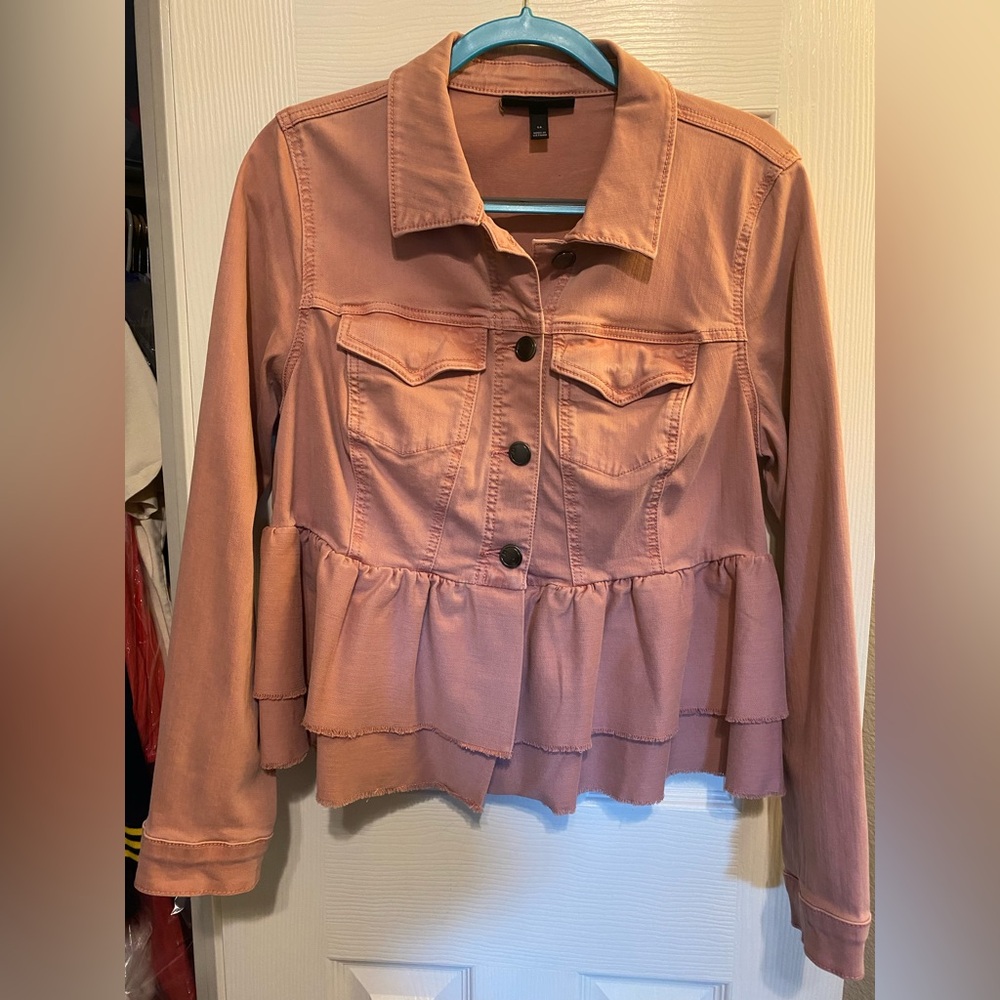 Lane Bryant Mauve Ruffled Jean Jacket